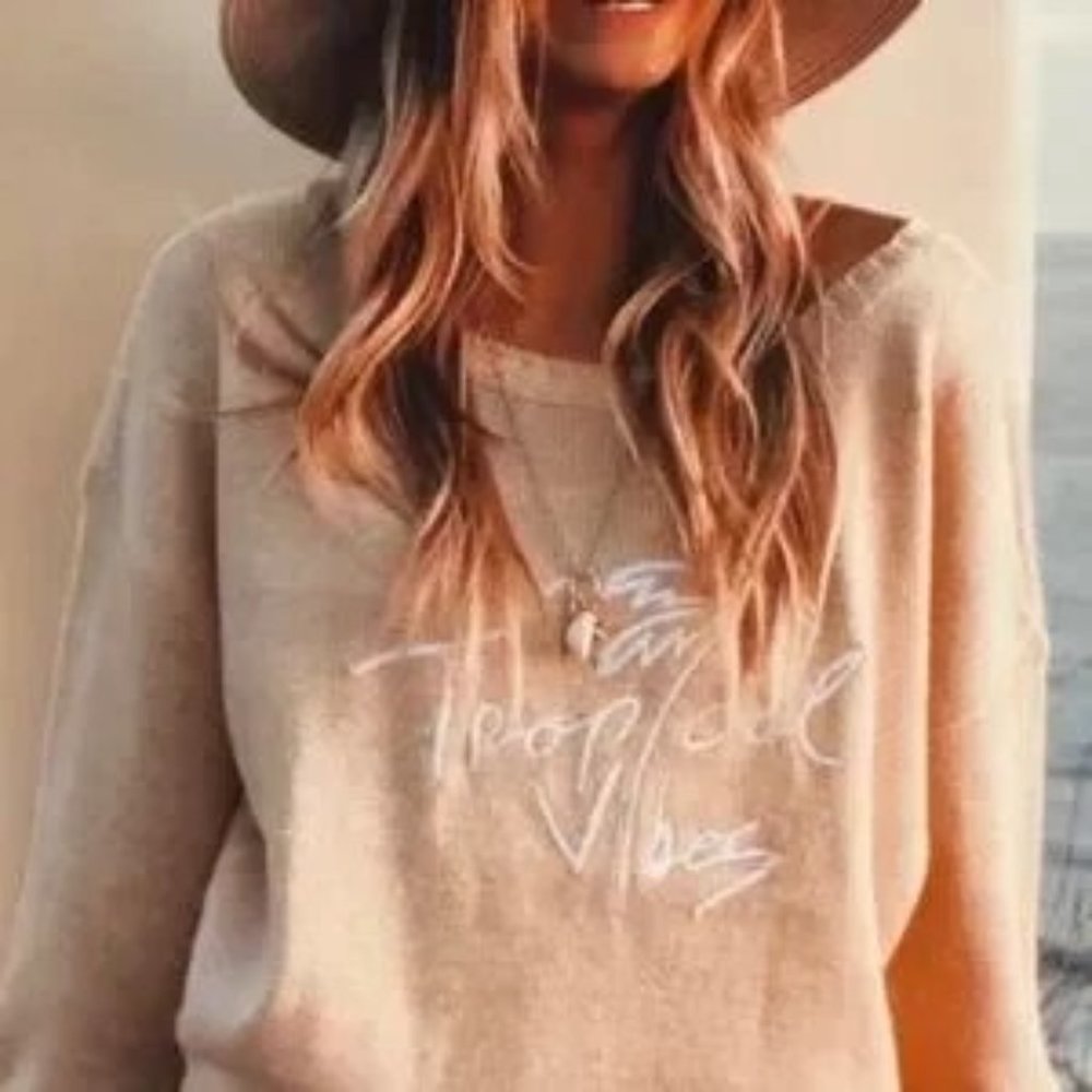 Beachy x Goldfish Embroidered Tropical Vibes Ribbed Knit Sweater Size Small